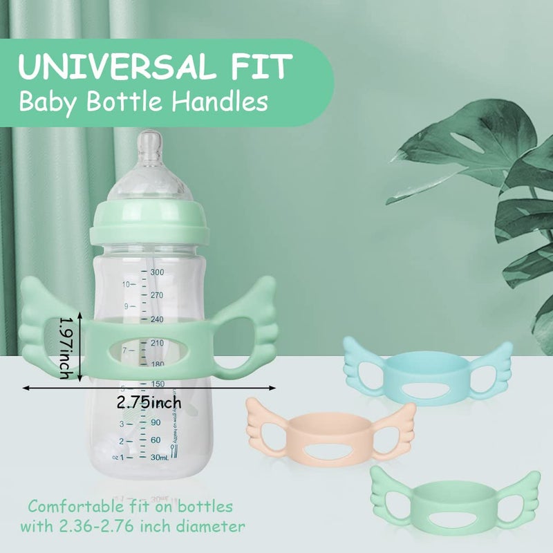 Aolso Silicone Baby Bottle Handles, 3PCS Bottle Handles for 2.36-2.76" Wide-Neck Bottles, Baby Bottle Handles has Easy Grip Handles, Easy Carry Handle Lightweight Bottle Handle(Blue/Green/Pink) - Image 2
